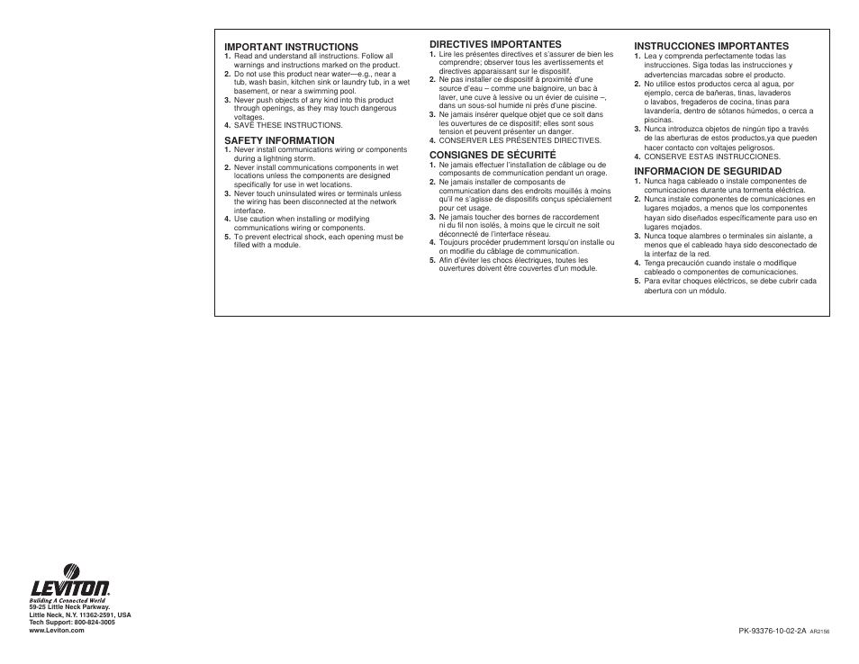 Leviton 3x8 CATV Module User Manual | Page 2 / 3