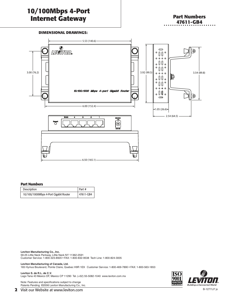 Leviton 4-Port Gigabit Router User Manual | Page 2 / 2