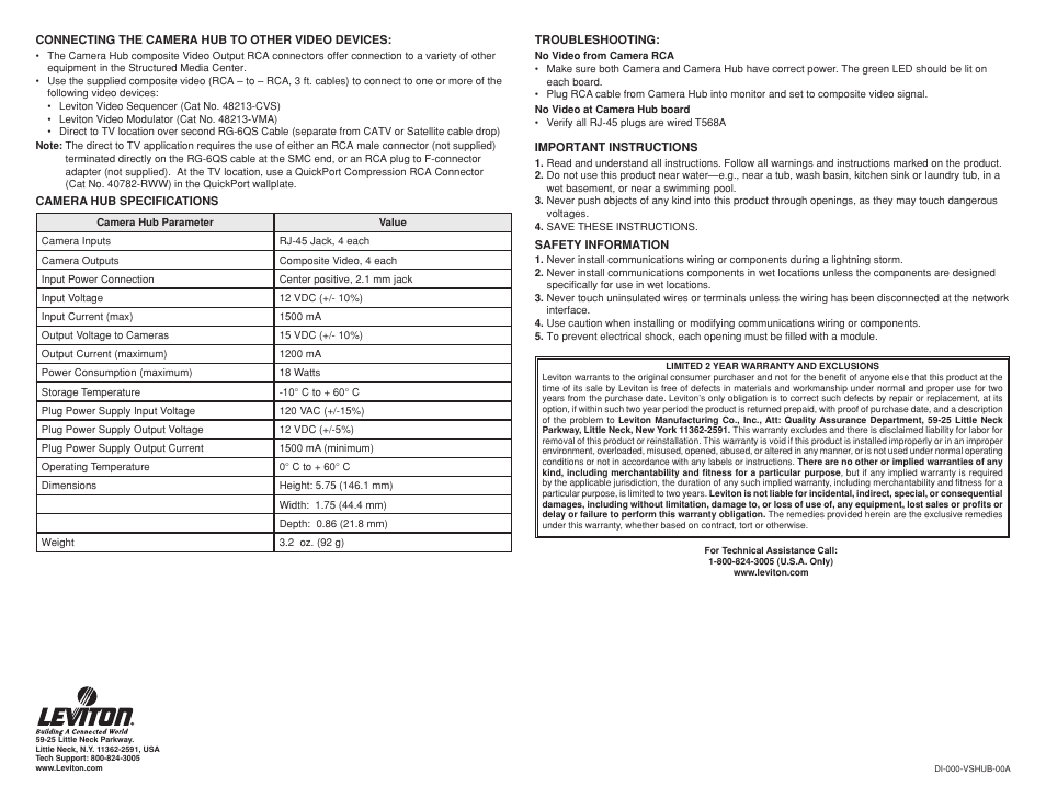 Leviton VSHUB User Manual | Page 2 / 3