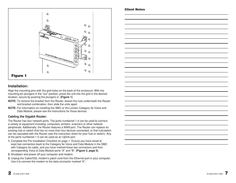 Installation, Figure 1 | Leviton 4-Port Gigabit Router 47611-GB4 User Manual | Page 2 / 5