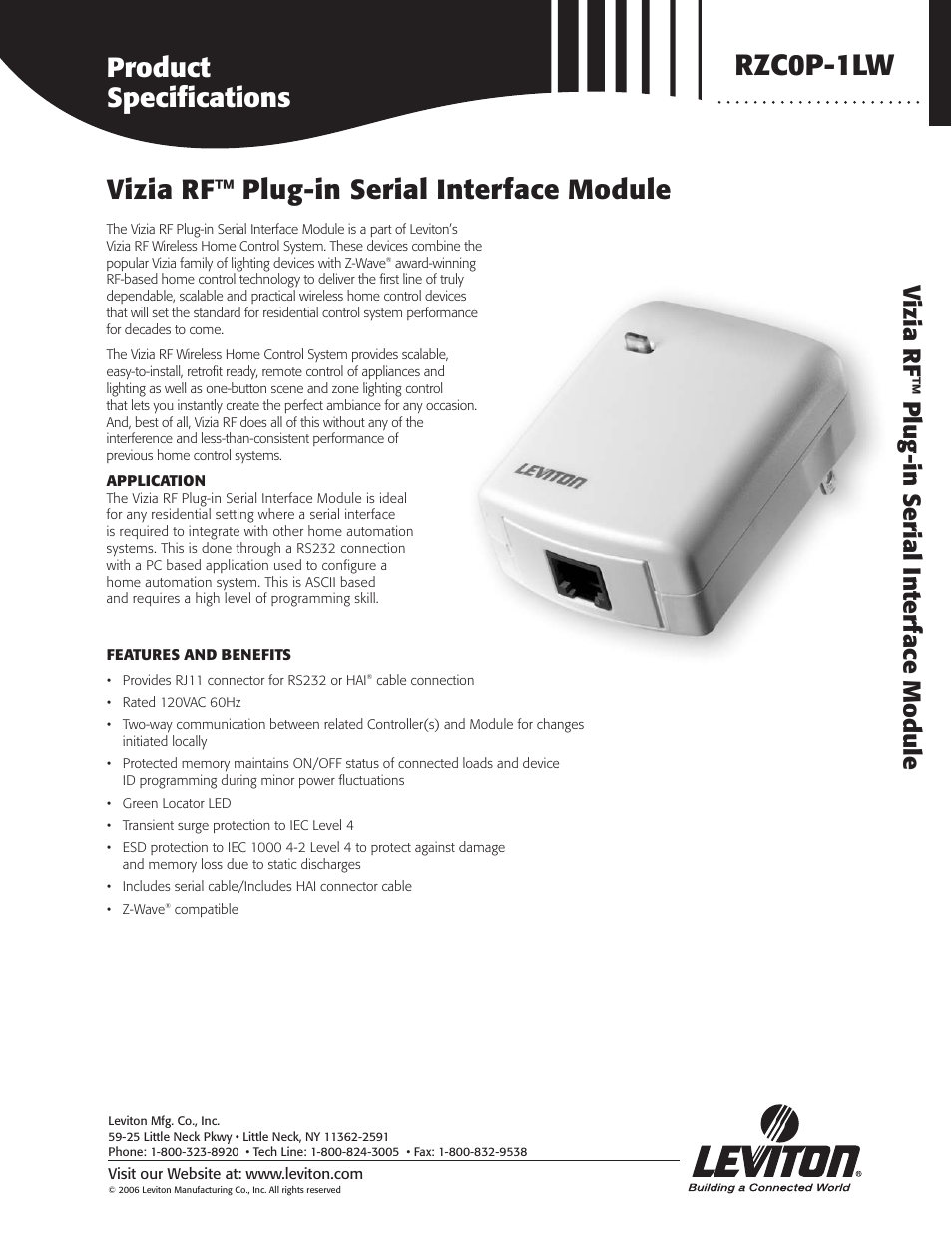 Leviton RZC0P-1LW User Manual | 2 pages