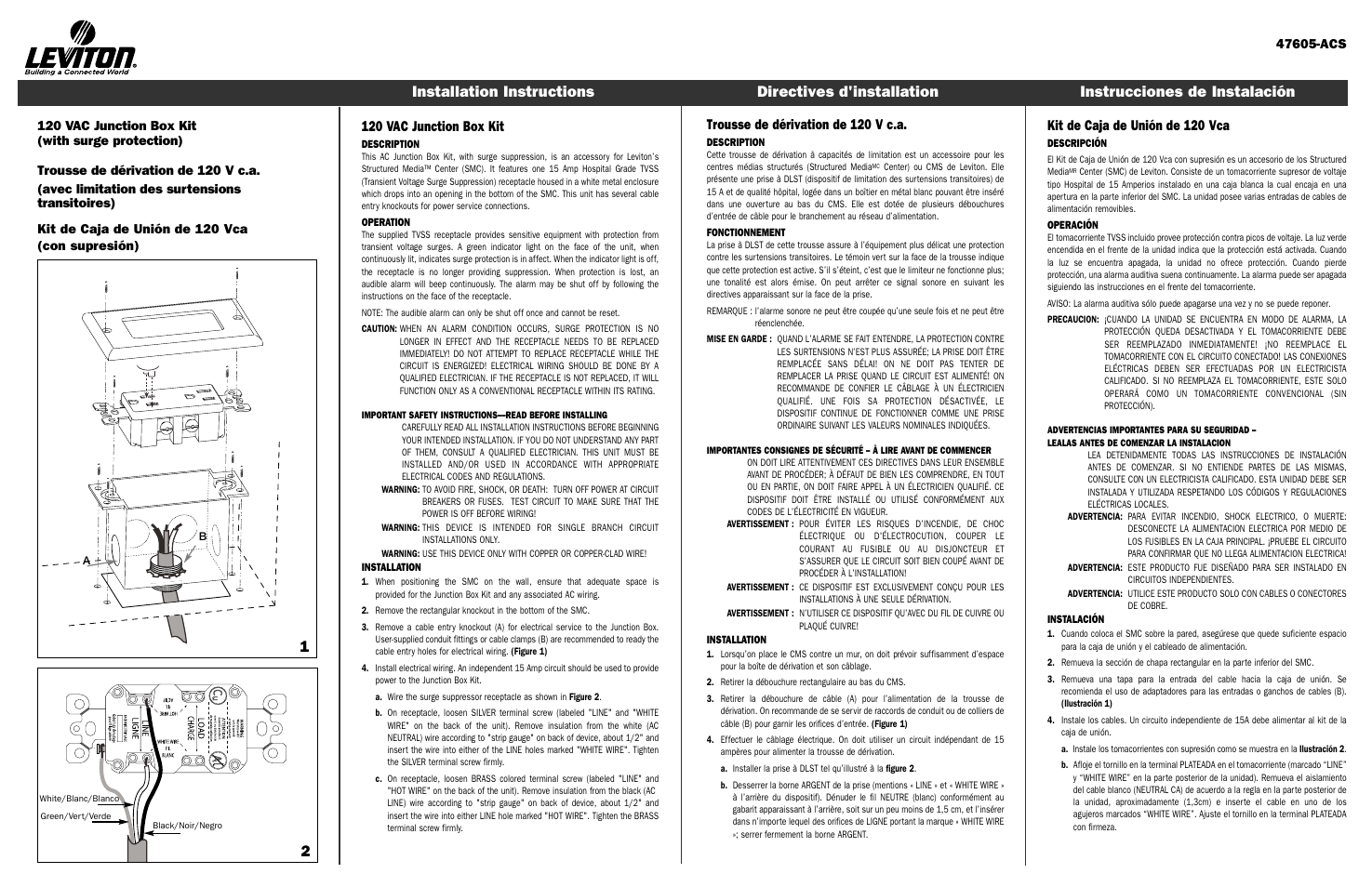 Leviton 120 VAC Junction Box Kit User Manual | 2 pages