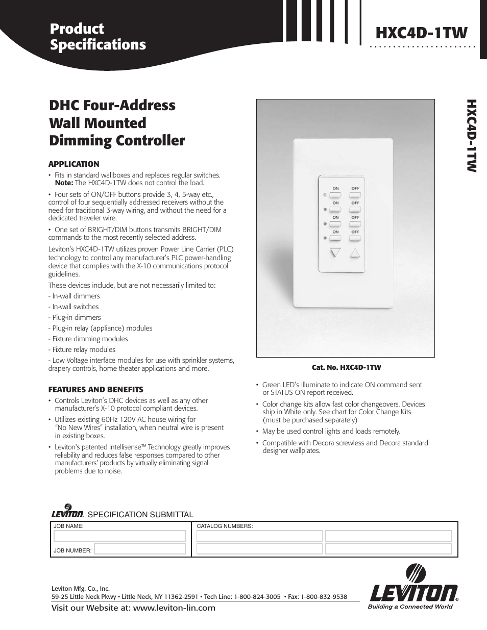 Leviton HXC4D-1TW User Manual | 2 pages