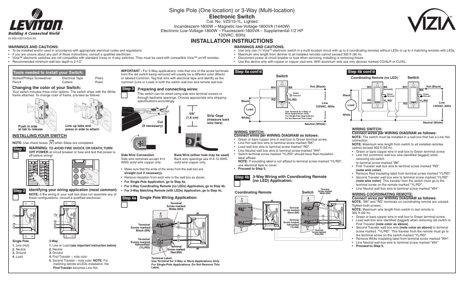 Leviton VZS15-1L User Manual | 2 pages