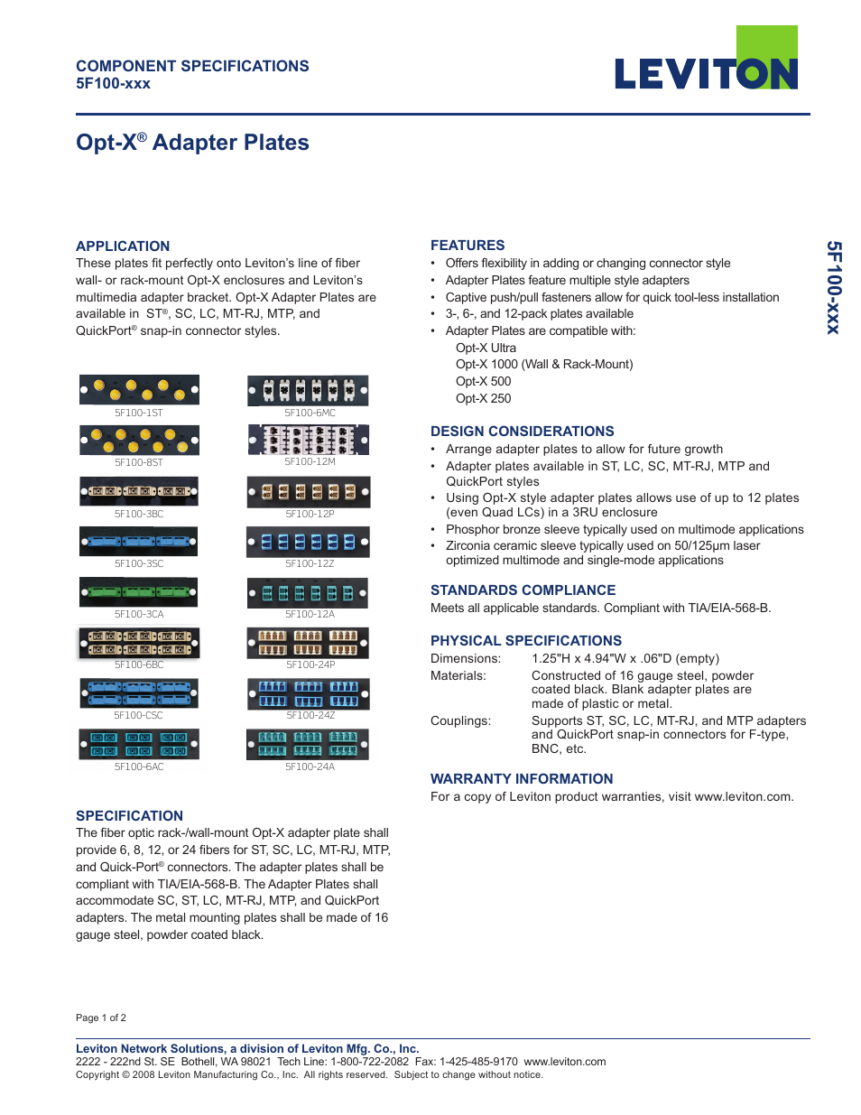 Leviton 5F100-xxx User Manual | 2 pages