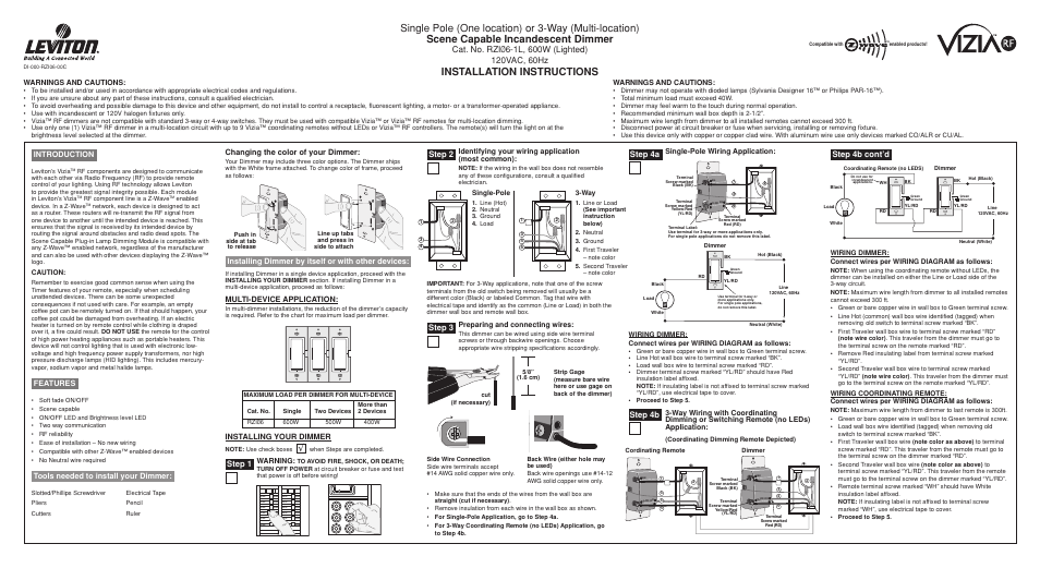 Leviton Vizia RZI6-1L User Manual | 2 pages