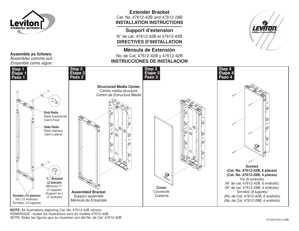 Leviton EXTENDER BRACKET 47612-28B User Manual | 3 pages