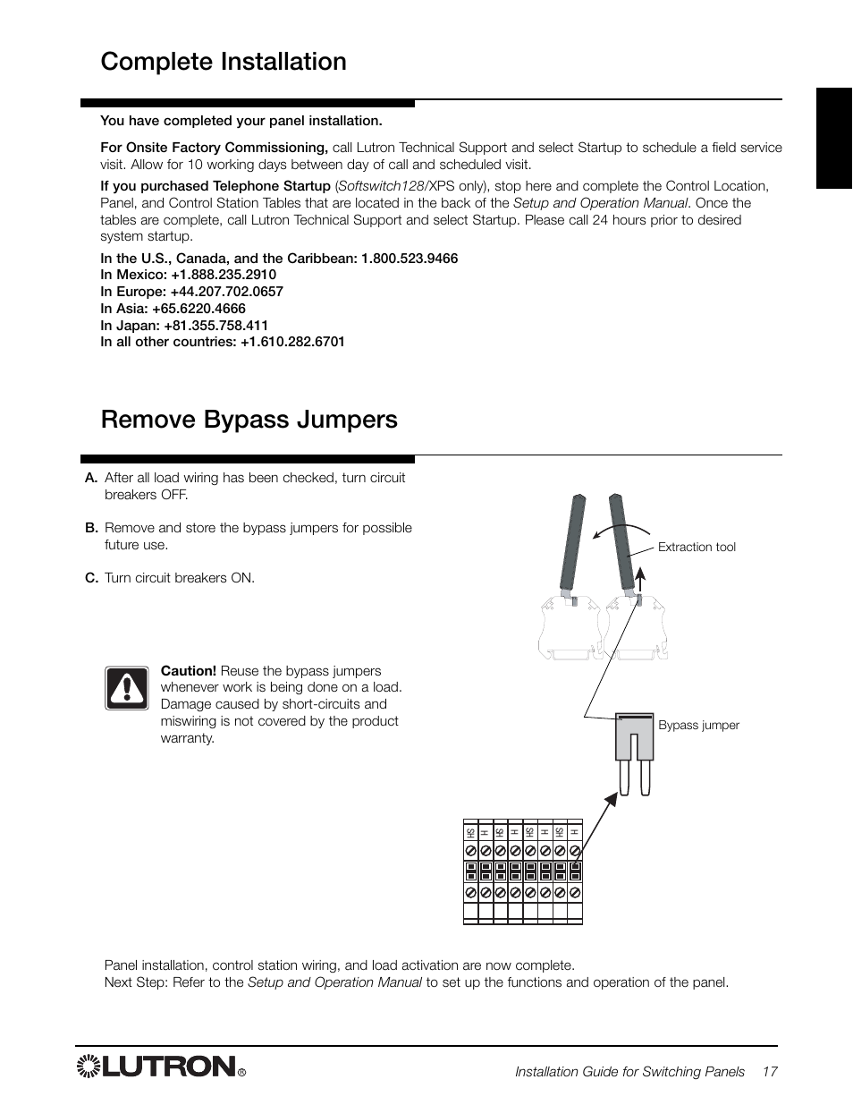Complete installation remove bypass jumpers | Lutron Electronics Switch User Manual | Page 17 / 20
