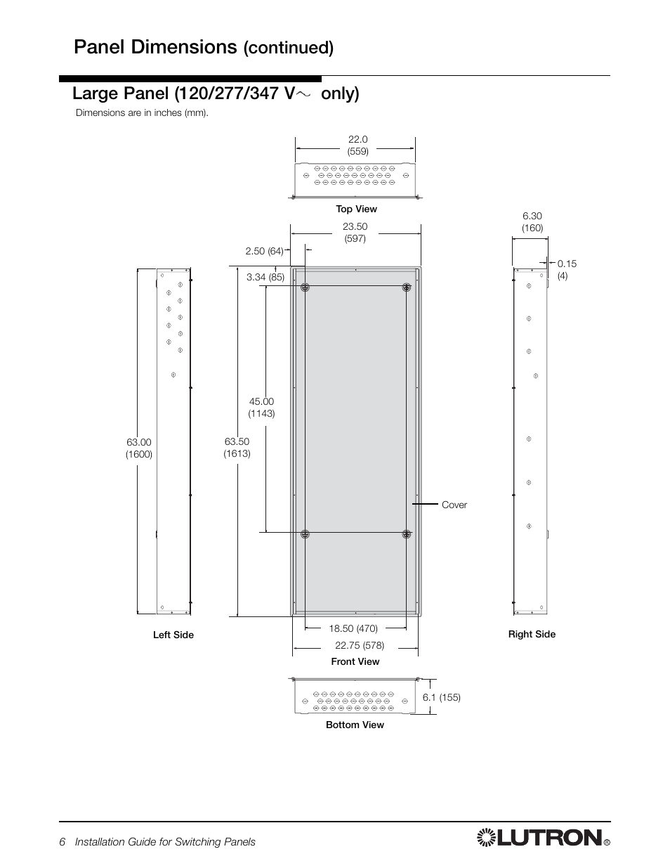 Panel dimensions | Lutron Electronics Switch User Manual | Page 6 / 20