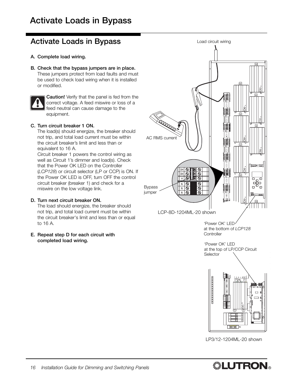Activate loads in bypass | Lutron Electronics LCP128 User Manual | Page 16 / 20