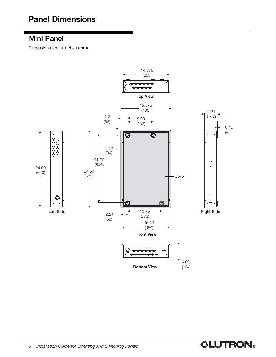 Panel dimensions, Mini panel | Lutron Electronics LCP128 User Manual | Page 6 / 20