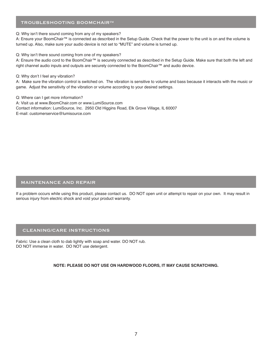 LumiSource BoomChair A44 User Manual | Page 7 / 8