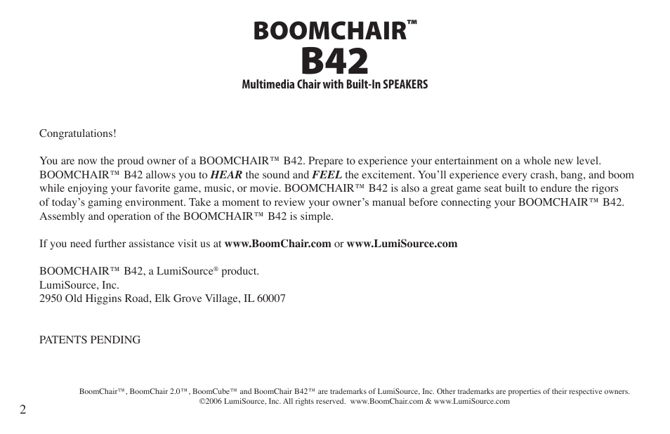 Boomchair | LumiSource B42 User Manual | Page 2 / 12