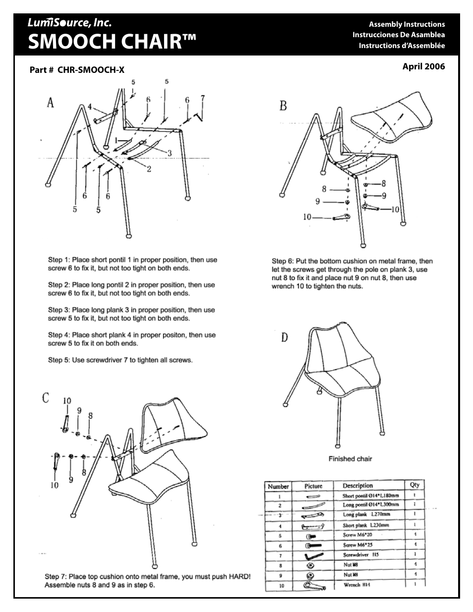 LumiSource SMOOCH CHAIRTM CHR-SMOOCH-X User Manual | 1 page