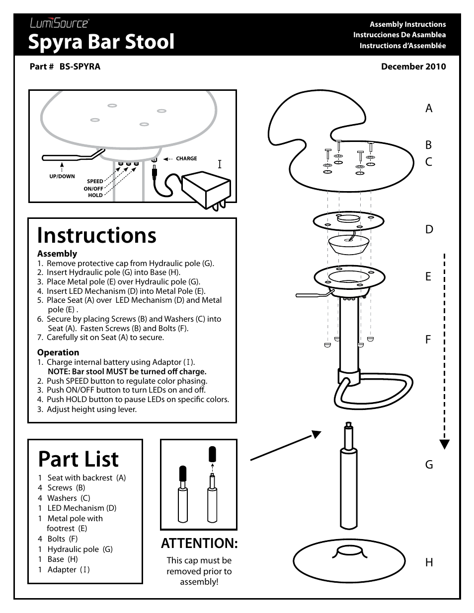 LumiSource SPYRA BAR STOOL BS-SPYRA User Manual | 1 page