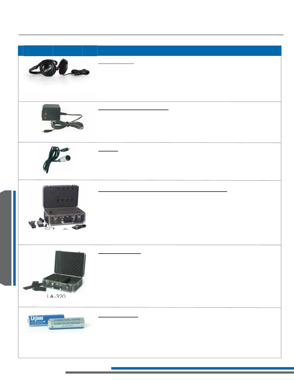 Accessories la-362, La-170 | Listen Technologies LA-161 User Manual | Page 48 / 65