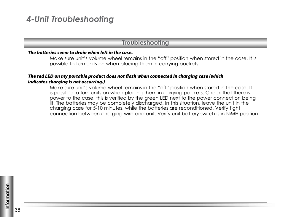 Unit troubleshooting | Listen Technologies LA-317 User Manual | Page 42 / 48