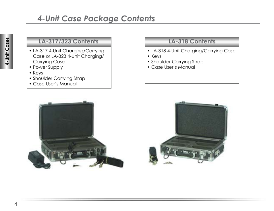 Unit case package contents, La-318 contents | Listen Technologies LA-317 User Manual | Page 8 / 48