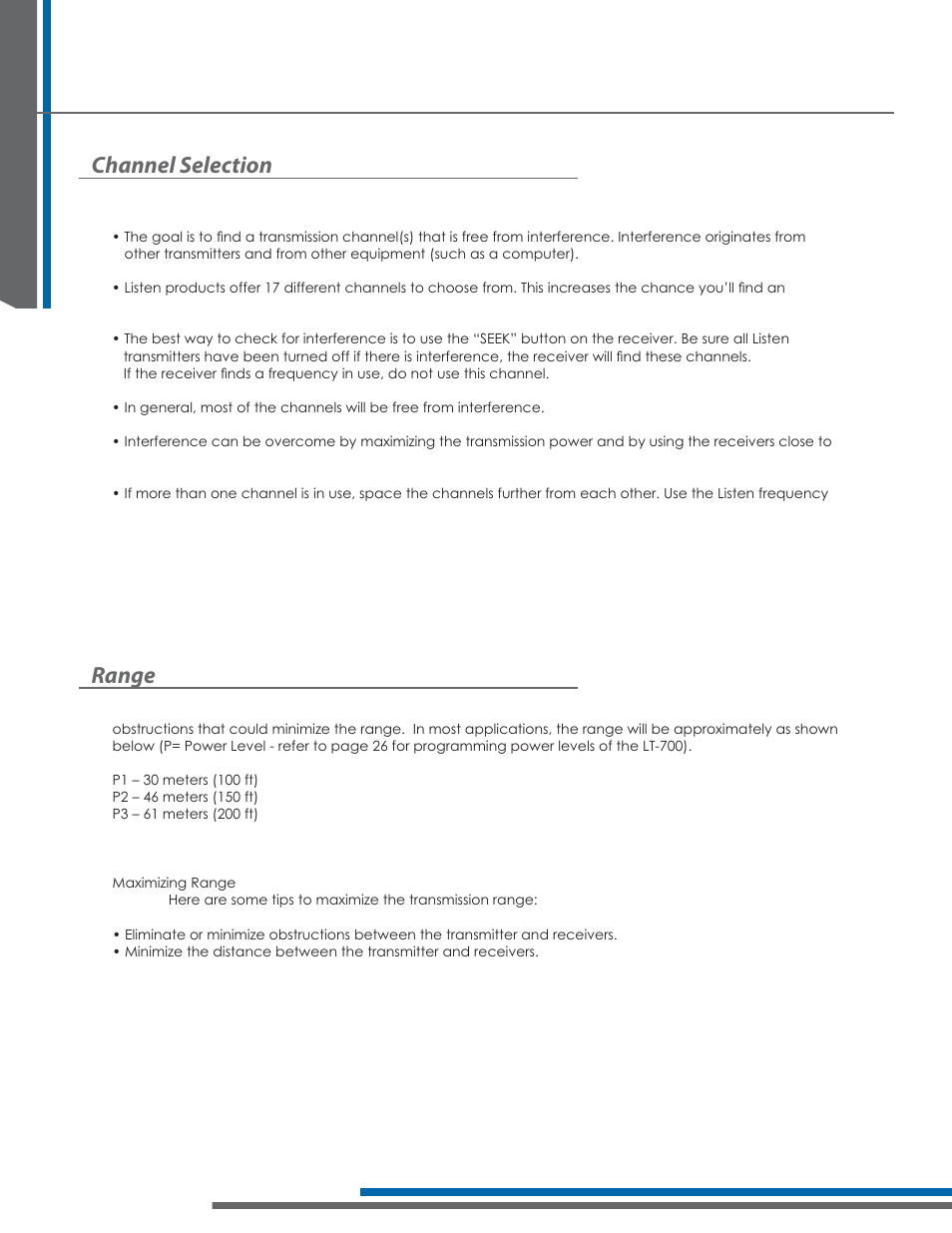 Key concepts in designing a portable fm system, Channel selection range | Listen Technologies 863.050 User Manual | Page 14 / 76