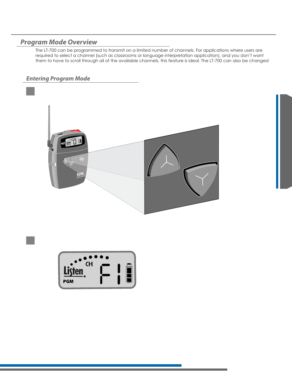 Lt-700 programming instructions, Program mode overview | Listen Technologies 863.050 User Manual | Page 31 / 76