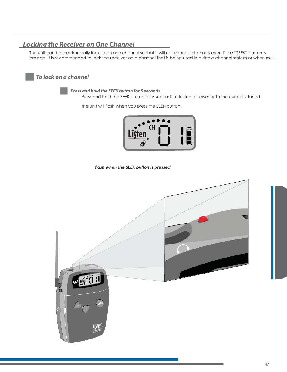 Locking the receiver on one channel | Listen Technologies 863.050 User Manual | Page 53 / 76