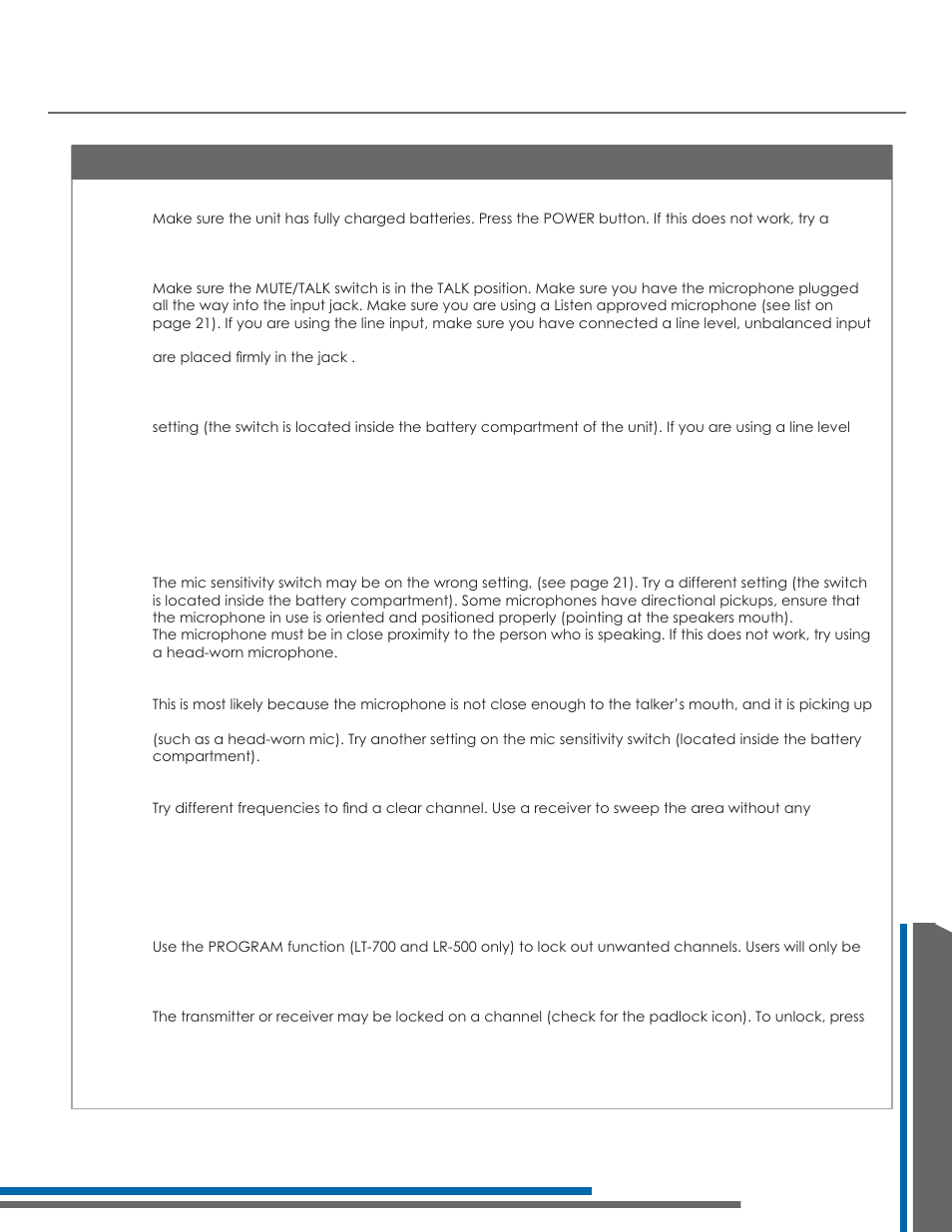 Troubleshooting | Listen Technologies 863.050 User Manual | Page 69 / 76