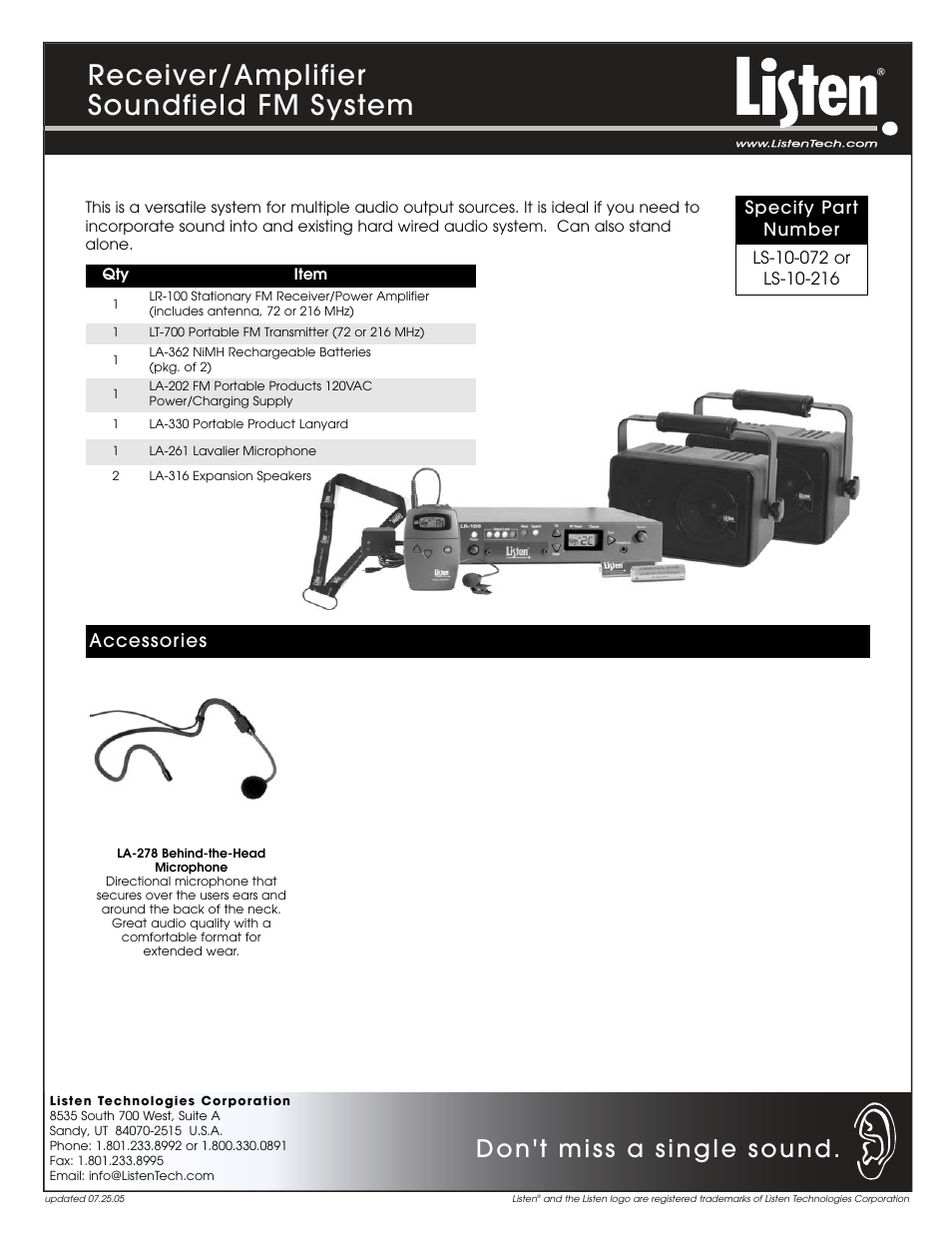 Listen Technologies LR-100 User Manual | 1 page