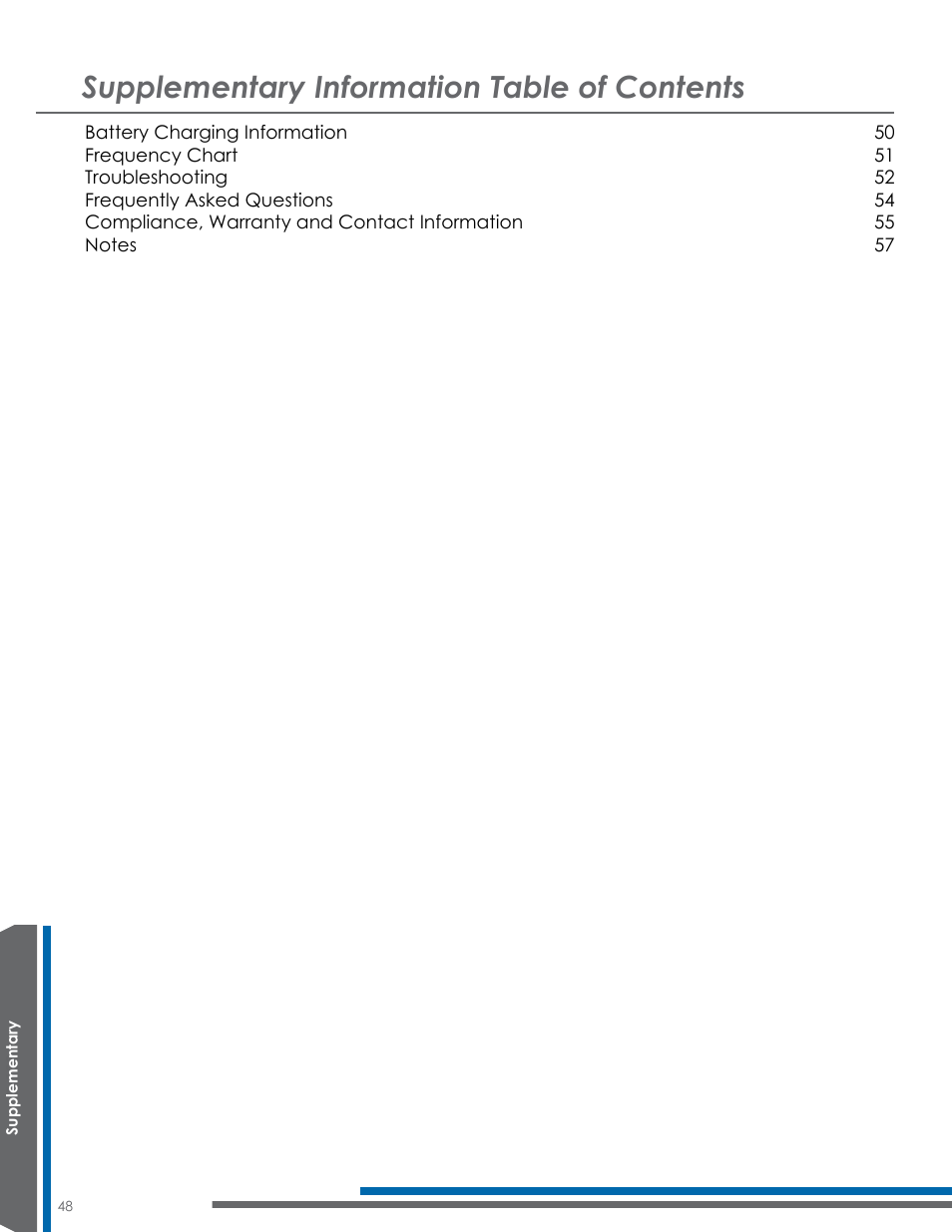 Supplementary information table of contents | Listen Technologies Satellite Radio User Manual | Page 54 / 65