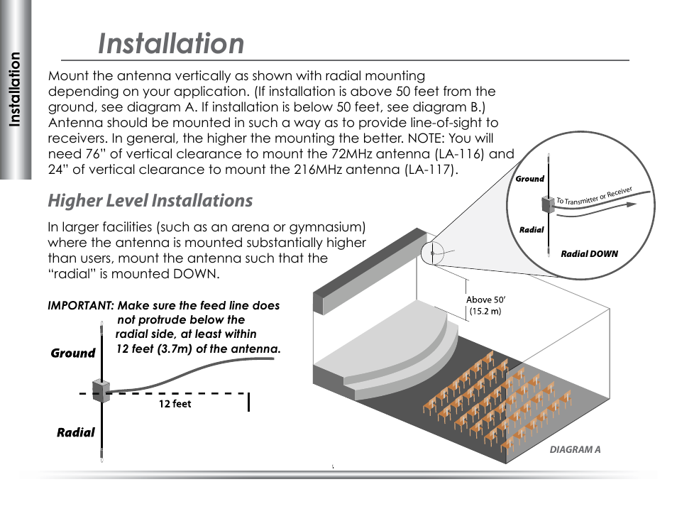 Installation, Higher level installations | Listen Technologies LA-116 User Manual | Page 2 / 4