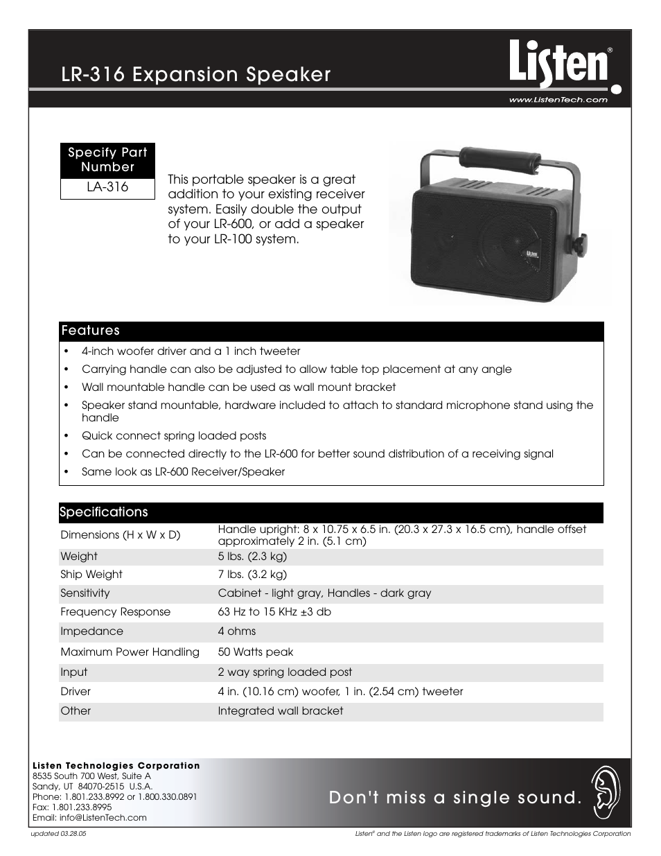 Listen Technologies LR-600 User Manual | 1 page