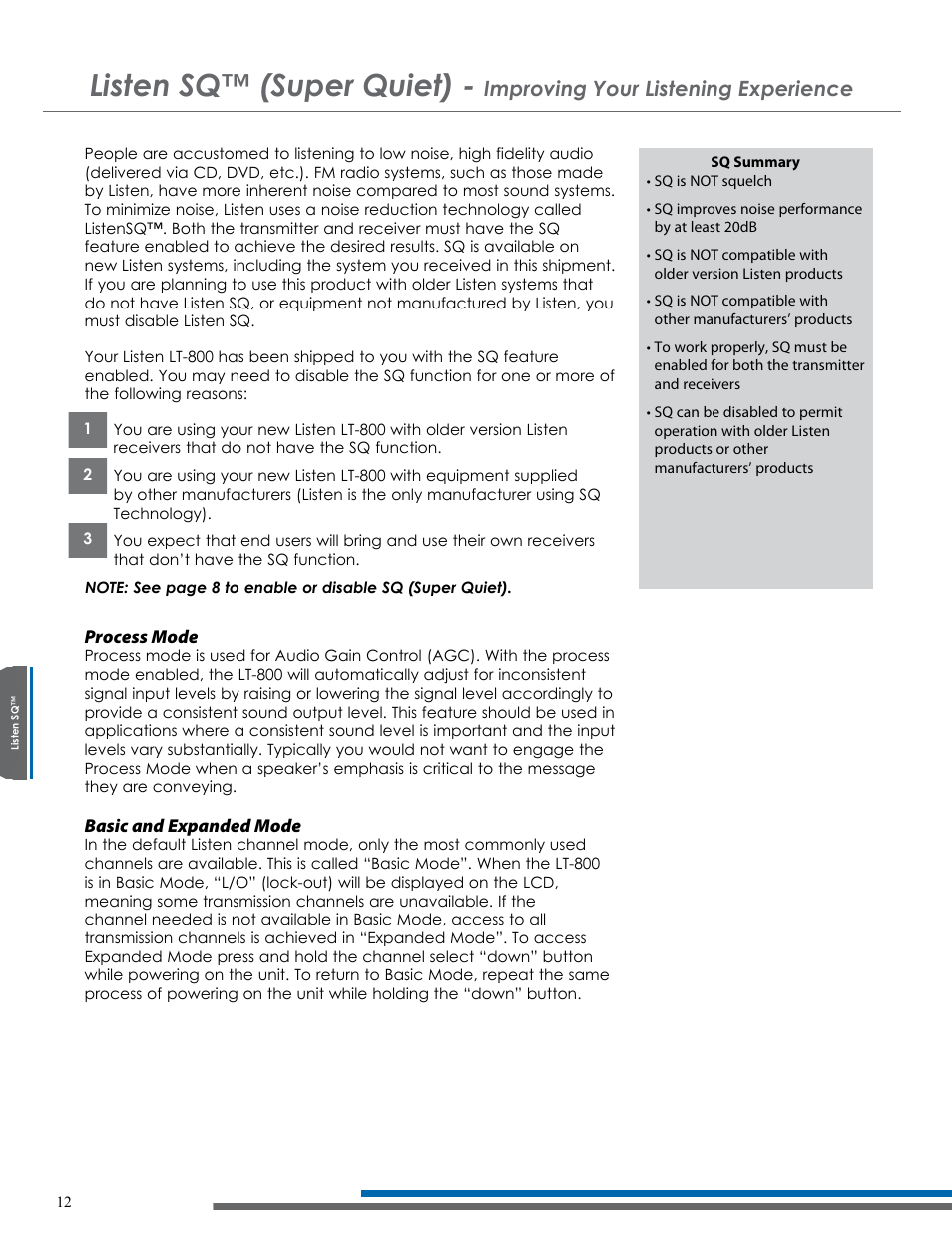 Listen sq™ (super quiet), Improving your listening experience | Listen Technologies NOT FLJ LT-800-216 User Manual | Page 16 / 32