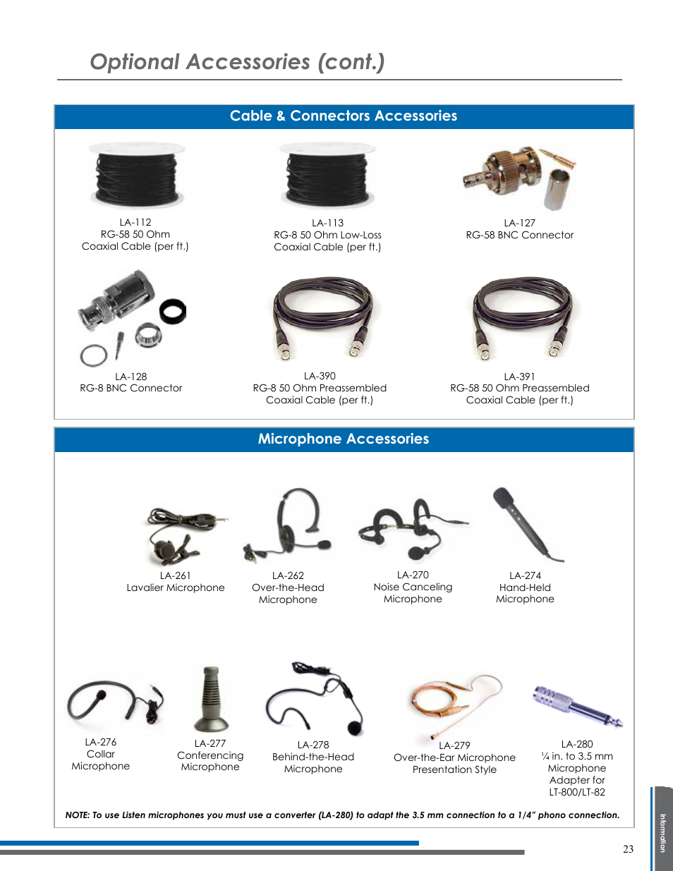 Optional accessories (cont.) | Listen Technologies NOT FLJ LT-800-216 User Manual | Page 27 / 32