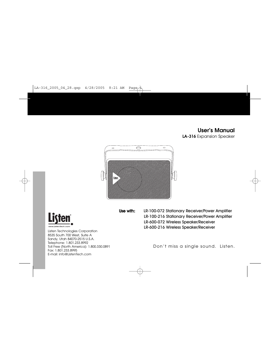 Listen Technologies LA-316 User Manual | 12 pages