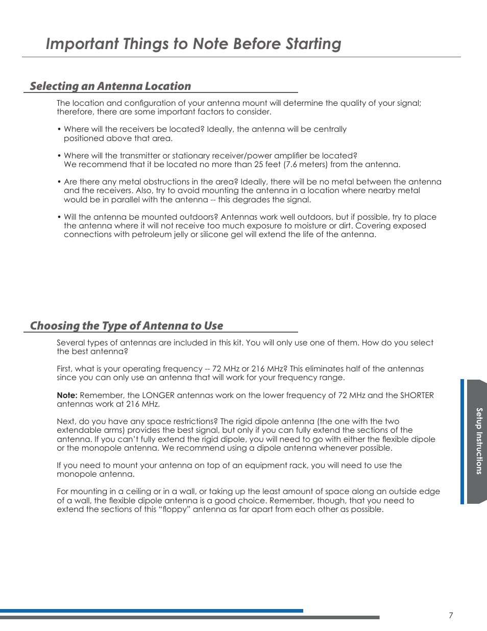 Selecting an antenna location, Choosing the type of antenna to use | Listen Technologies UNIVERSAL ANTENNA KIT LA-122 User Manual | Page 11 / 24