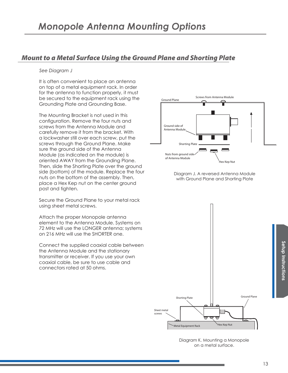 Monopole antenna mounting options | Listen Technologies UNIVERSAL ANTENNA KIT LA-122 User Manual | Page 17 / 24