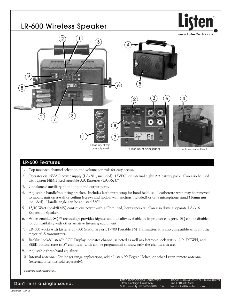 Lr-600 wireless speaker | Listen Technologies LA-201 User Manual | Page 2 / 4
