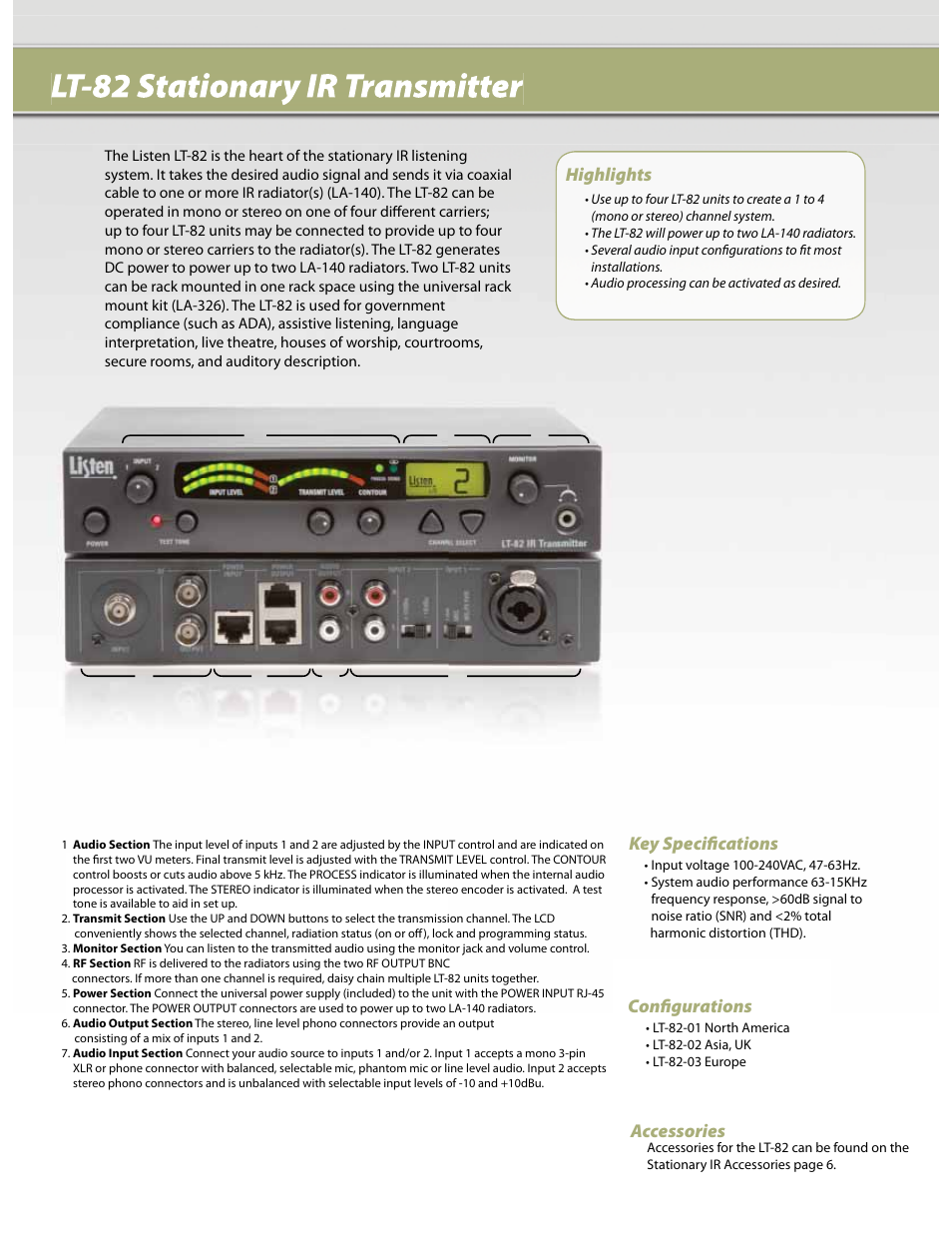 Lt-82 stationary ir transmitter | Listen Technologies Stationary IR LT-82 User Manual | Page 4 / 8