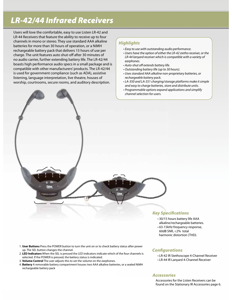 Lr-42/44 infrared receivers | Listen Technologies Stationary IR LT-82 User Manual | Page 6 / 8