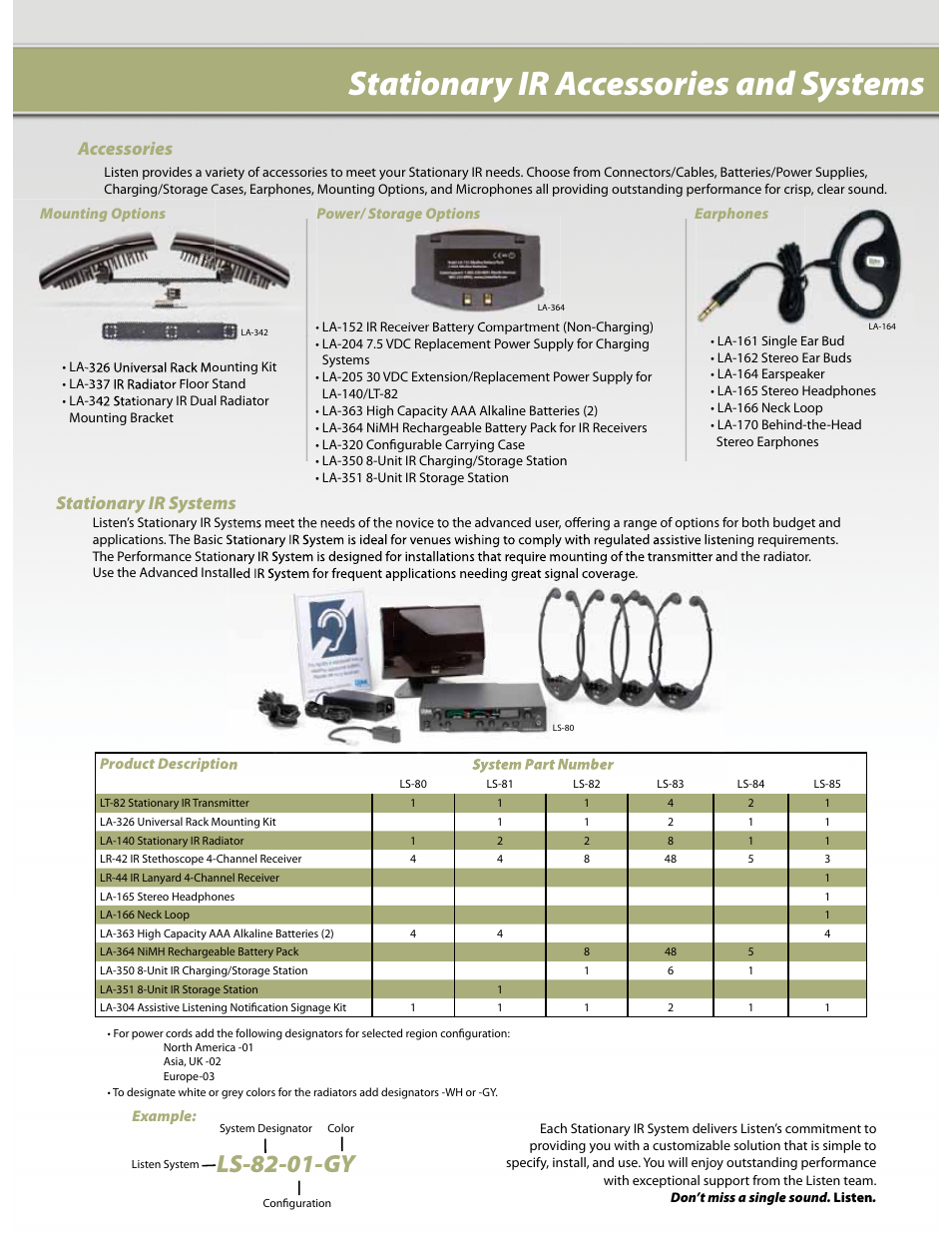 Stationary ir accessories and systems, Ls-82-01-gy, Accessories | Stationary ir systems | Listen Technologies Stationary IR LT-82 User Manual | Page 7 / 8