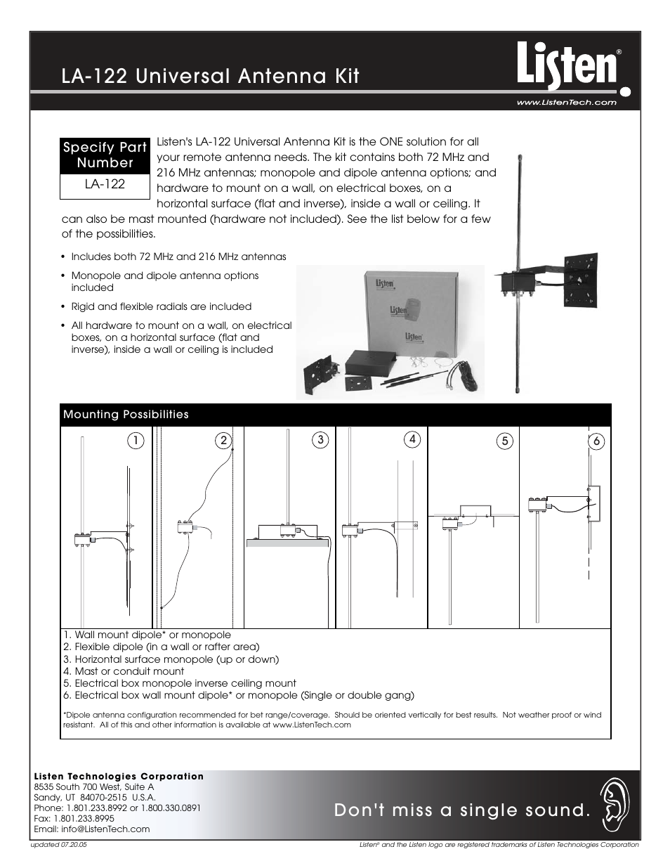 Listen Technologies LA-122 User Manual | 3 pages