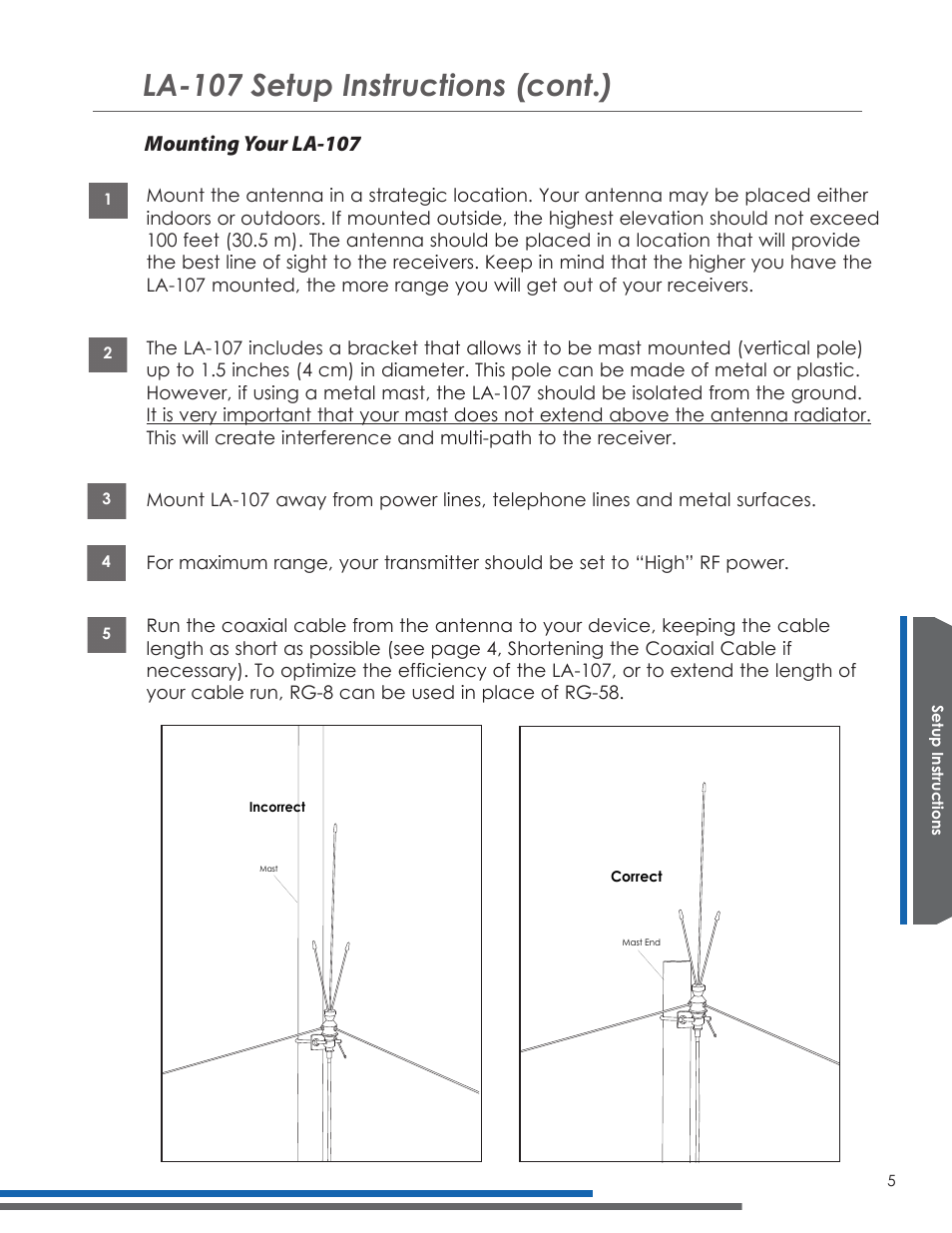 La-107 setup instructions (cont.), Mounting your la-107 | Listen Technologies LA-107 User Manual | Page 9 / 12