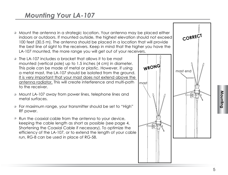 Mounting your la-107 | Listen Technologies LA-140 User Manual | Page 11 / 16