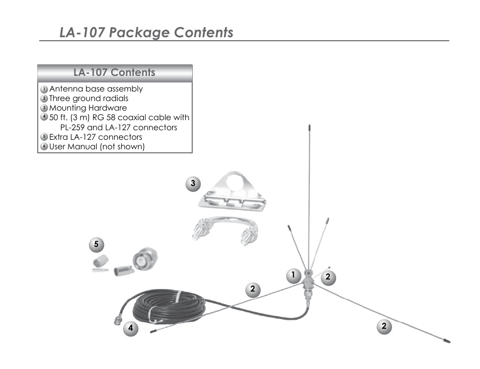 La-107 package contents, La-107 contents | Listen Technologies LA-140 User Manual | Page 5 / 16