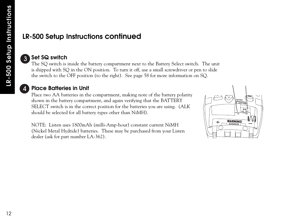 Continued, Lr-500 setup instructions | Listen Technologies LR-300 User Manual | Page 14 / 76