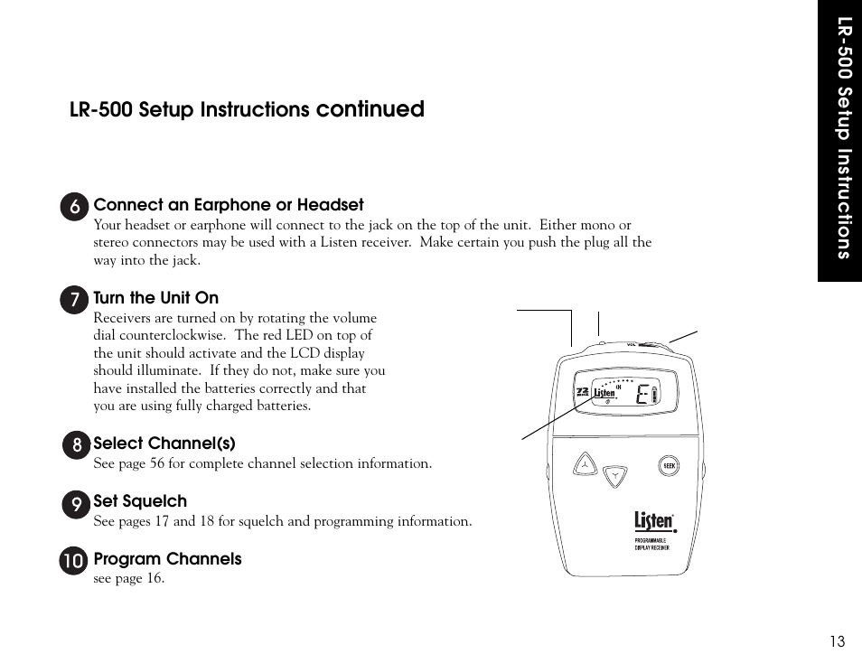 Continued, Lr-500 setup instructions | Listen Technologies LR-300 User Manual | Page 15 / 76
