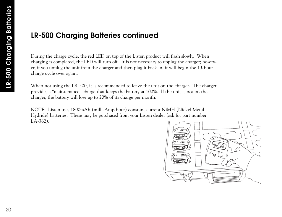Lr-500 charging batteries continued | Listen Technologies LR-300 User Manual | Page 22 / 76