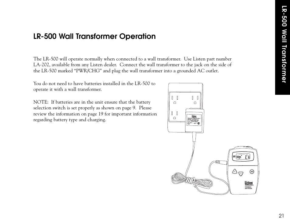 Lr-500 wall transformer operation | Listen Technologies LR-300 User Manual | Page 23 / 76