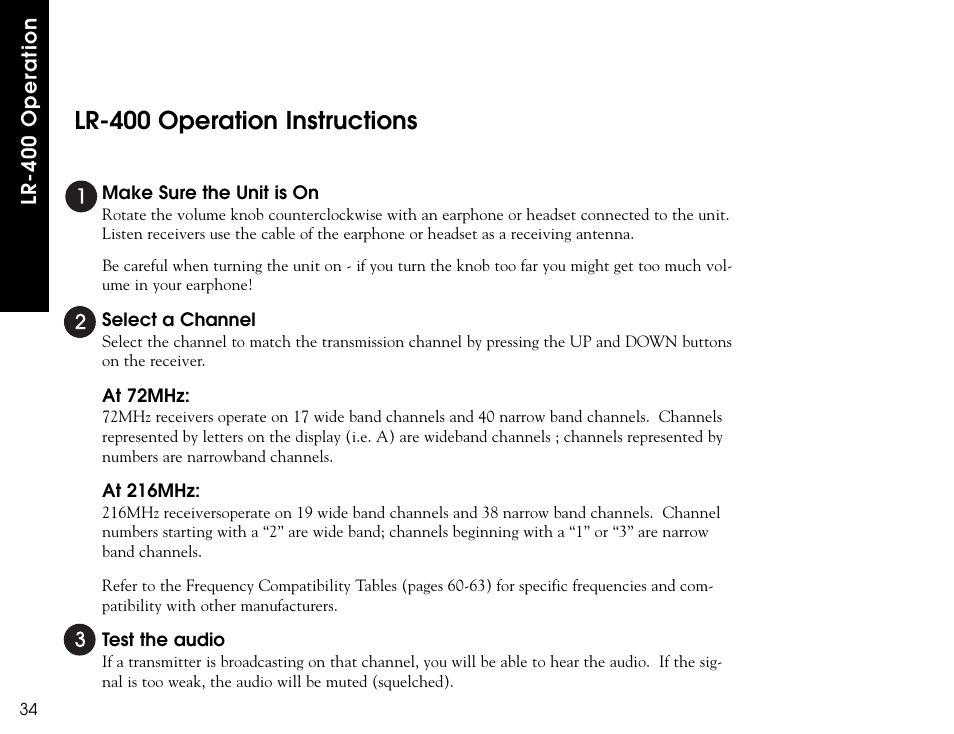 Lr-400 operation instructions | Listen Technologies LR-300 User Manual | Page 36 / 76