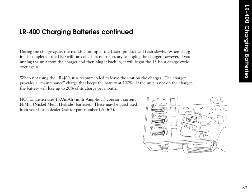 Lr-400 charging batteries continued | Listen Technologies LR-300 User Manual | Page 41 / 76
