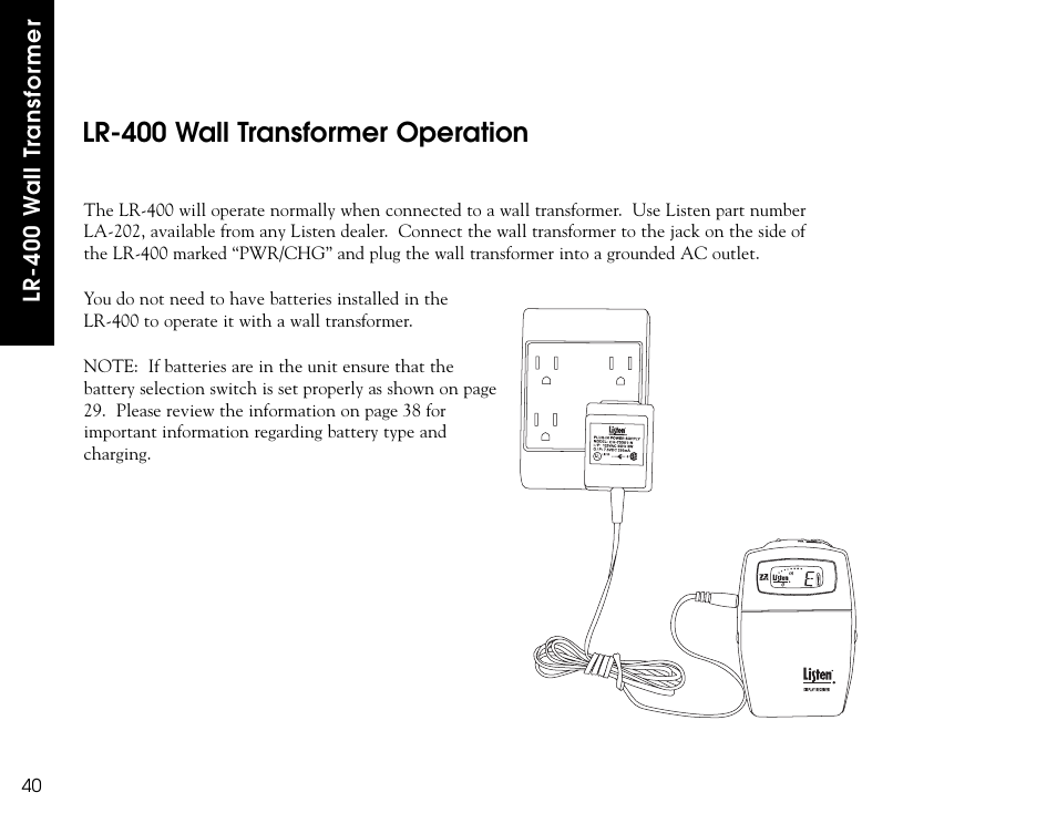 Lr-400 wall transformer operation | Listen Technologies LR-300 User Manual | Page 42 / 76